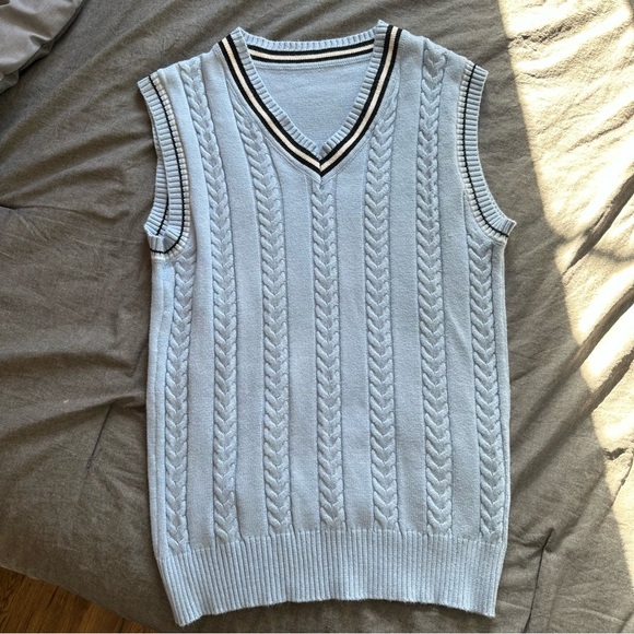 SHEIN BABY BLUE KNIT SWEATER VEST - Picture 2 of 5